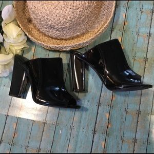 Calvin Klein Peep Toe Patent Leather Slide on Heel